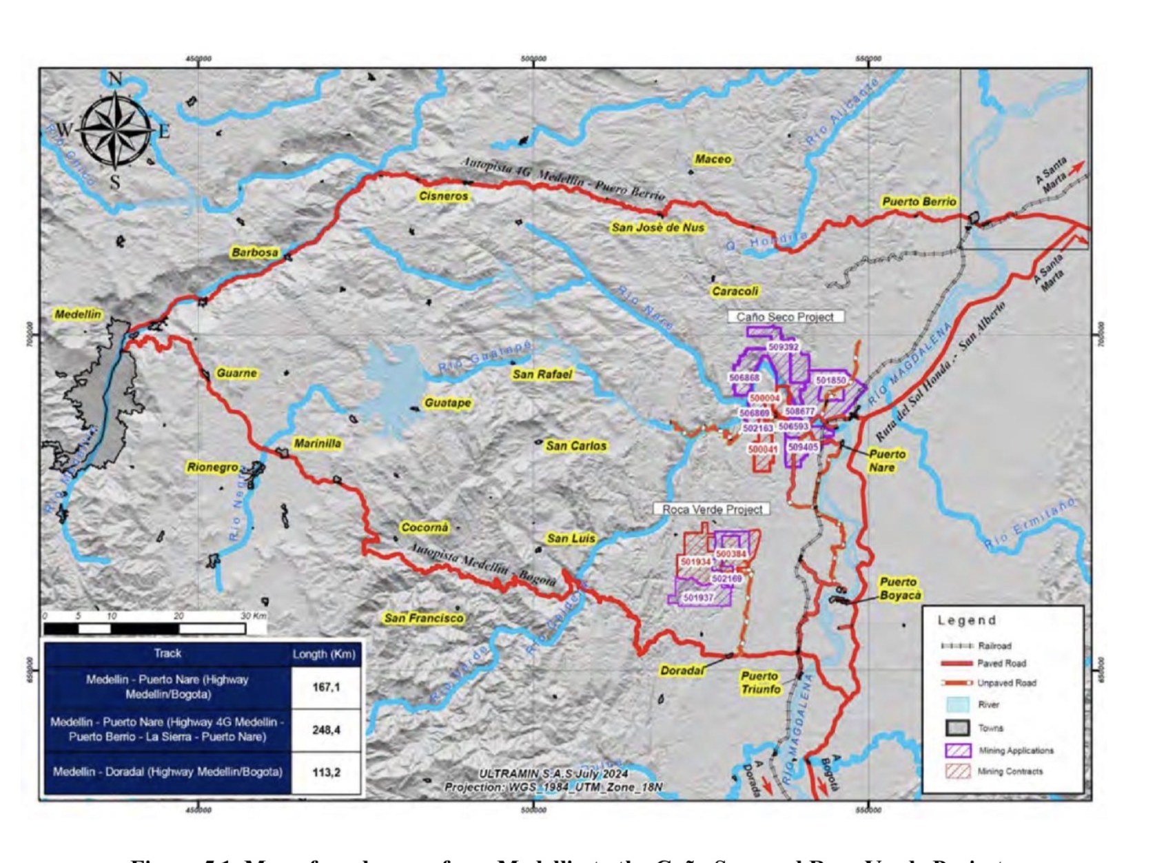 Road access from Medellín to Caño Seco and Roca Verde — NI 43-101, Fig. 5.1